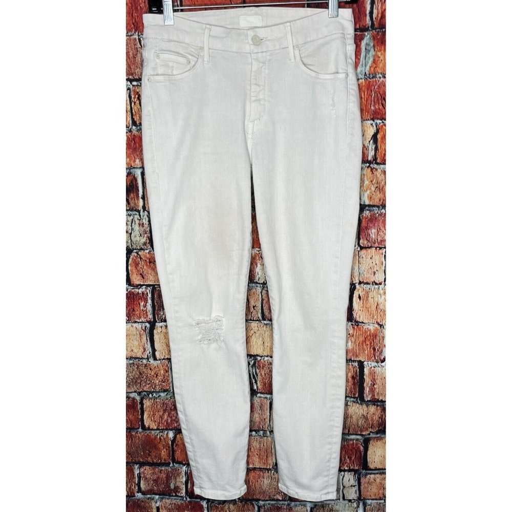 Mother The Looker Crop Jeans Distressed Cool Ivory Sexy Just Walked Into Town 27